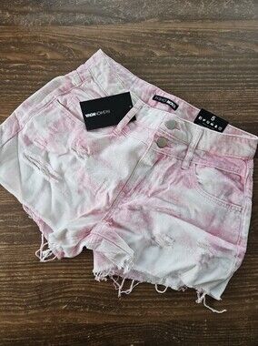 Fashion Nova Pink Tie-Dye Distressed Denim Shorts 5 Small- Medium Cloud Ripped